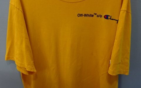 ◆OFF-WHITE オフホワイト Champion ダメージ加工 Tシャツ Lサイズ 中古　お買取り価格をお教えします！